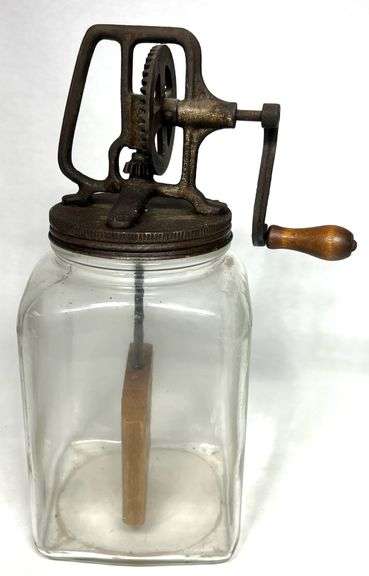 Unmarked Dazey Churn Top on 4 Qt. Hazel-Atlas Glass Base