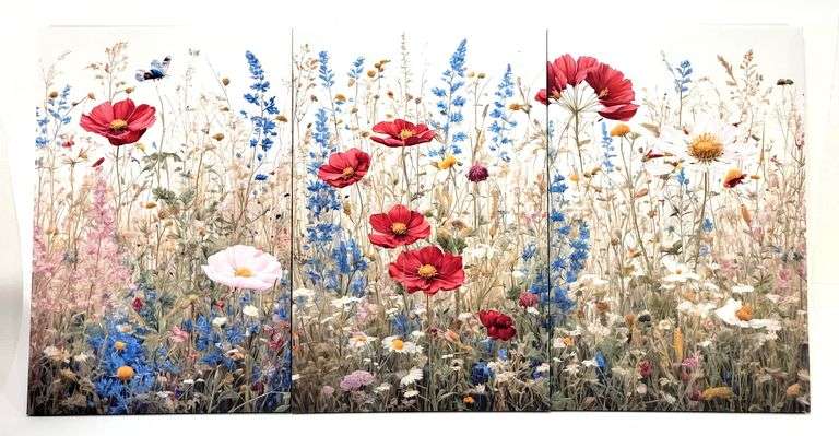 New 3 Piece Floral Canvas Wall Art - Black And Gold Auctions