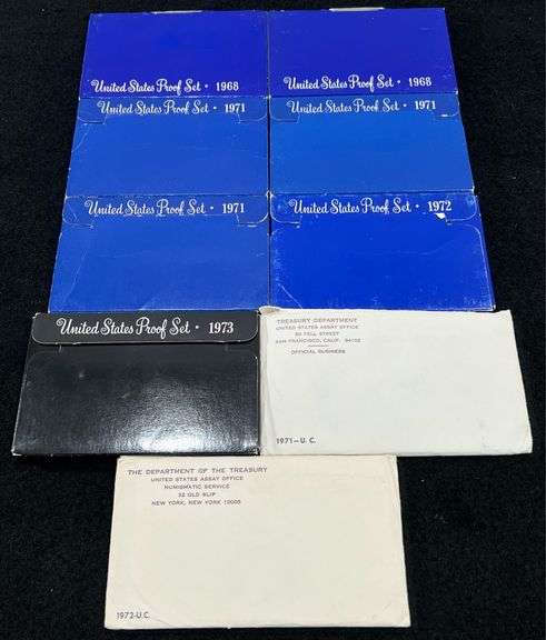(7) U.S. Proof Sets & (2) U.S. Mint Uncirculated Sets - Black And Gold ...