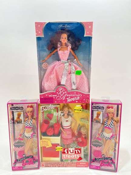 (4) Mattel Barbie Dolls: 2001 Barbie & Kelly Fun Treats Play Set, 1997 ...