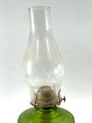 Vintage 18” Green Glass Oil Lamp w/ Shade