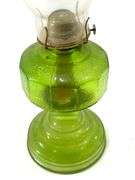 Vintage 18” Green Glass Oil Lamp w/ Shade