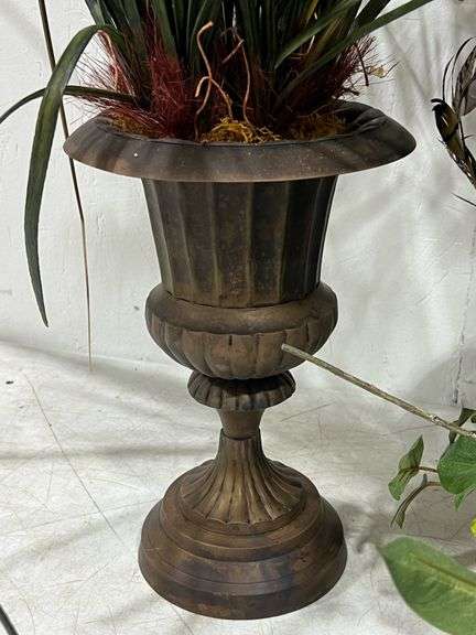 (4) Faux Potted Plants w/ Turkey Feathers