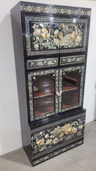 Chinese Black Lacquered Mother-Of-Pearl Inlaid Display Cabinet