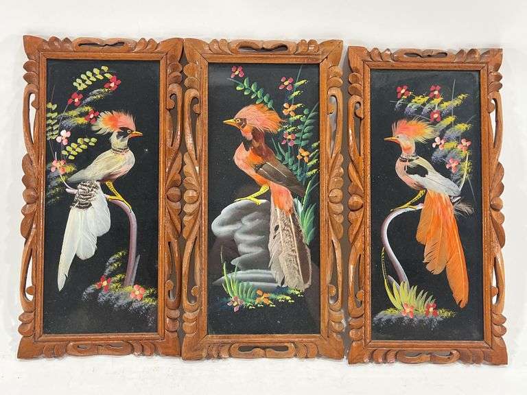 (3) VTG 60’s Framed Mexican Feathercraft Artwork