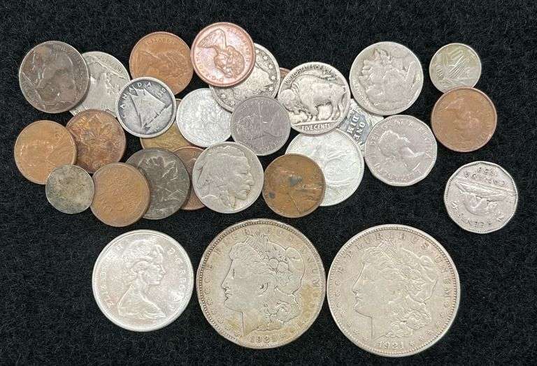 (2) 1921-S Morgan Dollars, Foreign Coins-Some Silver, MORE!