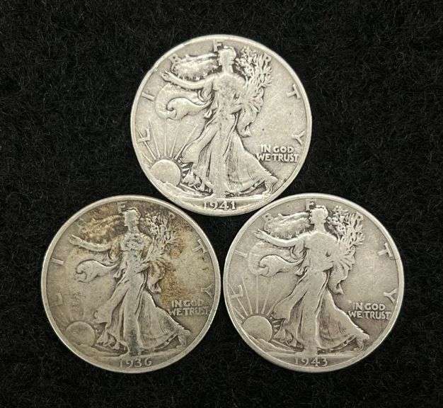 (3) Circulated Walking Liberty Half Dollars