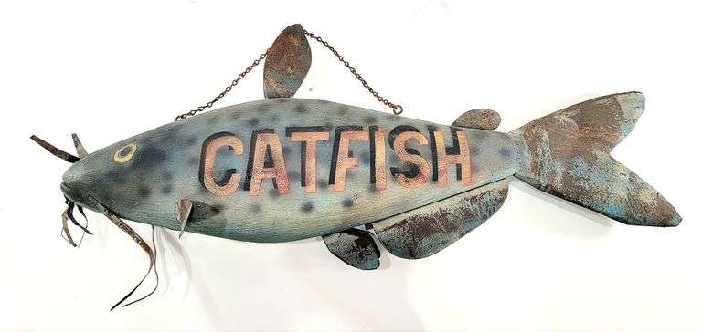 Vintage Hand Painted Carved 46" Hanging 3-D Catfish