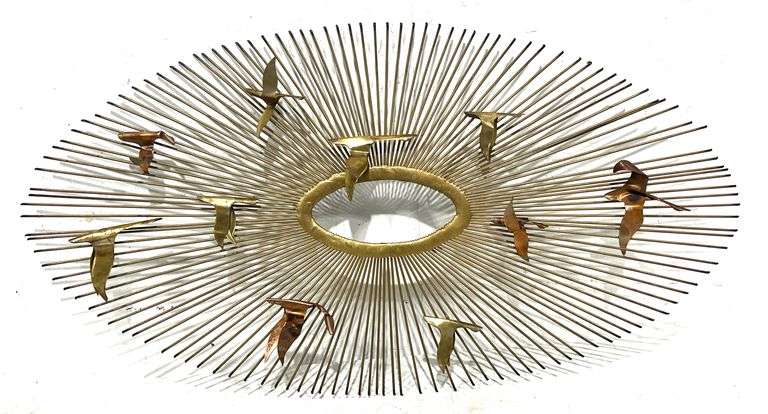MCM Friedle Brothers 38” Oval Starburst Brass Duck Wall Hanging