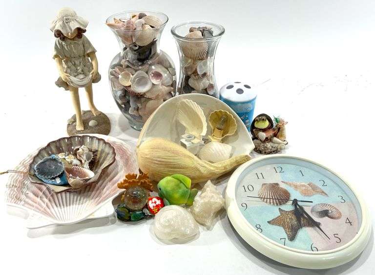 Collection of Seashells in Vases & Seashell Decorations