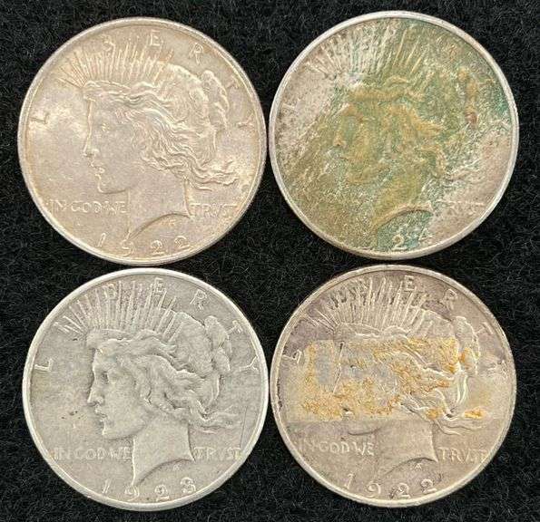 (4) Circulated Peace Dollars, 1922, 22-D, 23-S & 24-S