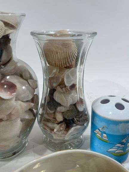 Collection of Seashells in Vases & Seashell Decorations