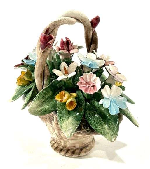 Vintage Rose Capodimonte Italy Porcelain Flower Basket