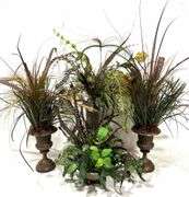 (4) Faux Potted Plants w/ Turkey Feathers