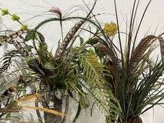 (4) Faux Potted Plants w/ Turkey Feathers