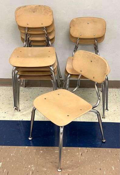 (7) Vintage Metal School Chairs
