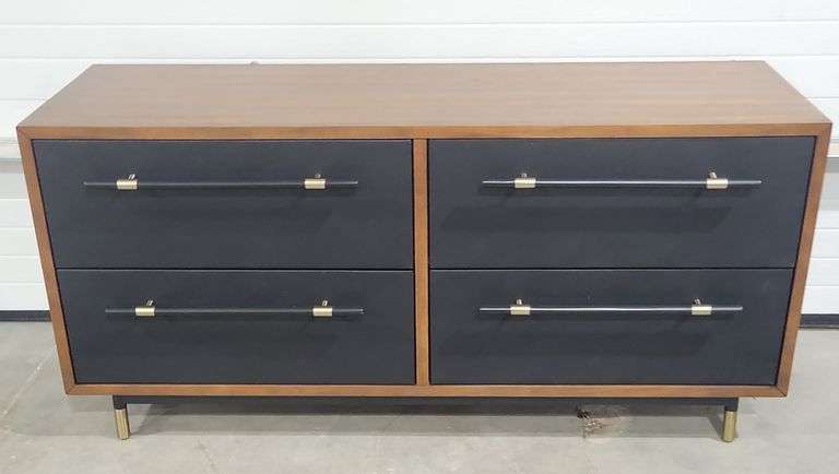 Concu Par Vuue CB2 Oberlin 4-Drawer Low Black Vegan Leather & Wood Dresser