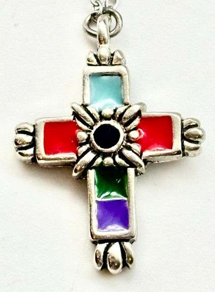 Enamel Inlay Cross Necklace
