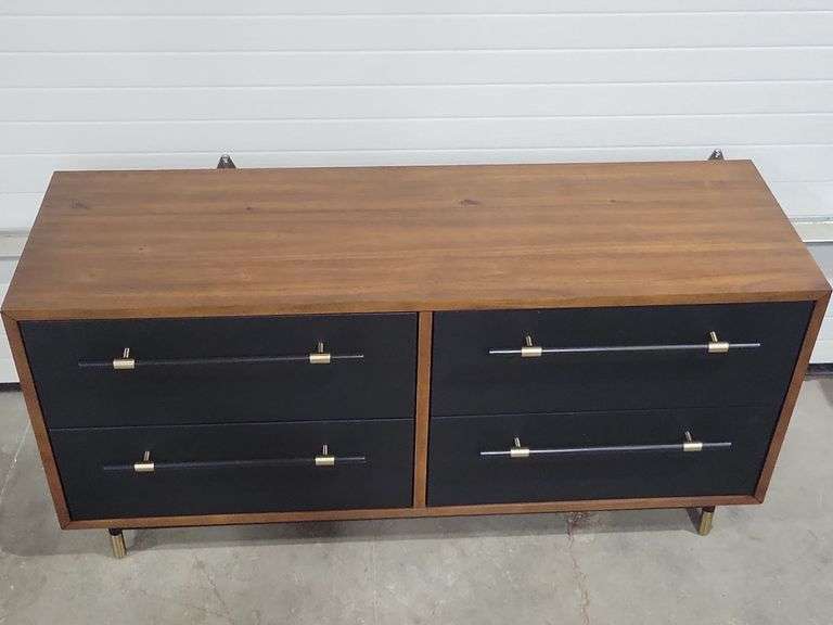 Concu Par Vuue CB2 Oberlin 4-Drawer Low Black Vegan Leather & Wood Dresser