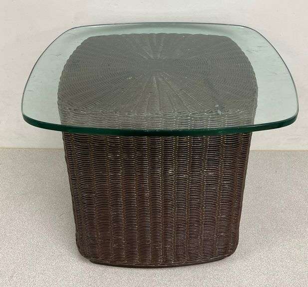Wicker-Style Glass Top Table