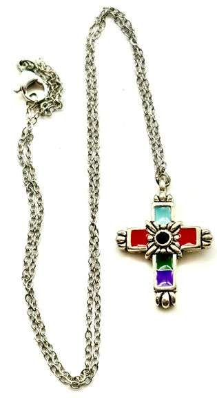 Enamel Inlay Cross Necklace