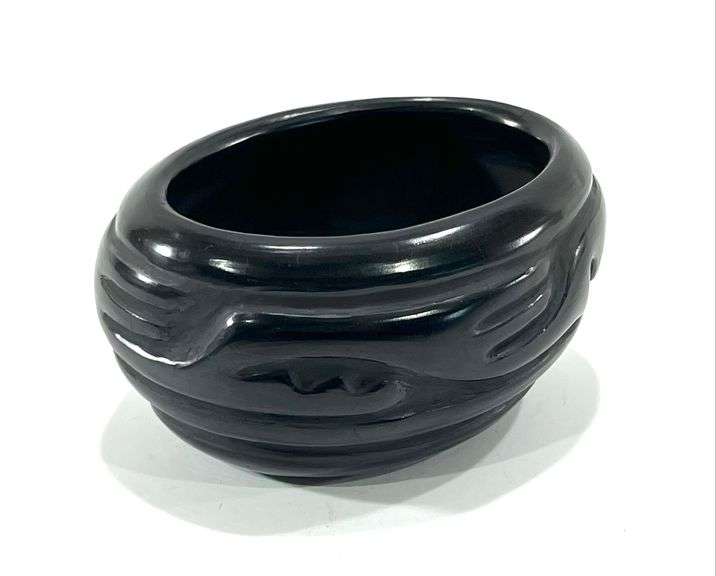 Vintage Santa Clara Pueblo Carved Avanyu Bowl Signed