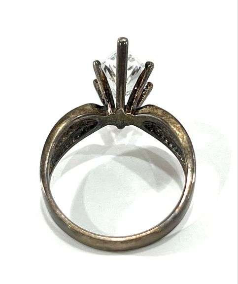 Sterling Silver Marquise Cut Faux Diamond Ring Sz 8