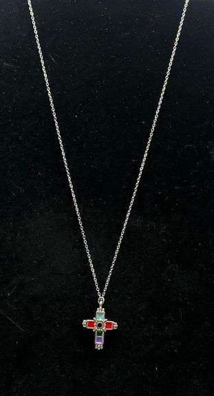 Enamel Inlay Cross Necklace