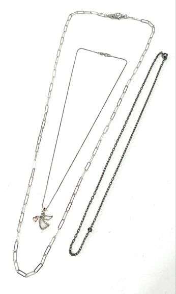 (3) Sterling Silver Chains & Angel Pendant
