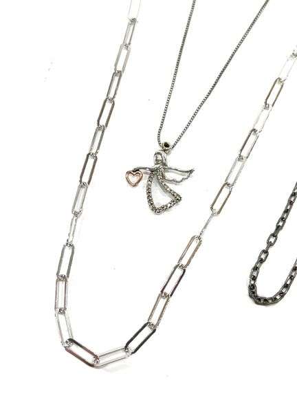 (3) Sterling Silver Chains & Angel Pendant