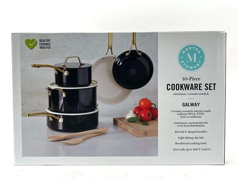 New Martha Stewart 10pc Cookware Set - Aluminum / Ceramic Non-Stick