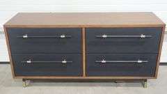 Concu Par Vuue CB2 Oberlin 4-Drawer Low Black Vegan Leather & Wood Dresser