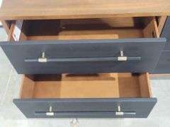 Concu Par Vuue CB2 Oberlin 4-Drawer Low Black Vegan Leather & Wood Dresser