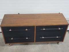 Concu Par Vuue CB2 Oberlin 4-Drawer Low Black Vegan Leather & Wood Dresser
