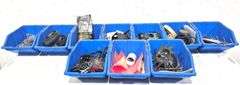 (10) Blue Stackable Plastic Storage Bins Of Mystery Hardware, Parts, & Tools