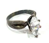 Sterling Silver Marquise Cut Faux Diamond Ring Sz 8