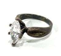 Sterling Silver Marquise Cut Faux Diamond Ring Sz 8