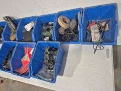 (10) Blue Stackable Plastic Storage Bins Of Mystery Hardware, Parts, & Tools