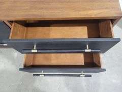 Concu Par Vuue CB2 Oberlin 4-Drawer Low Black Vegan Leather & Wood Dresser
