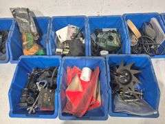 (10) Blue Stackable Plastic Storage Bins Of Mystery Hardware, Parts, & Tools