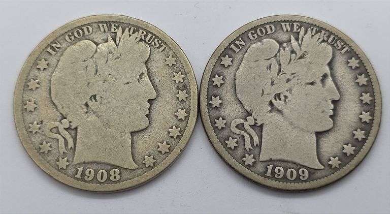 1908-S & 1909 Barber Half Dollars, Good & VG