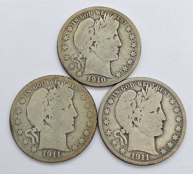 1910-S, 1911, 1911-D Barber Half Dollars