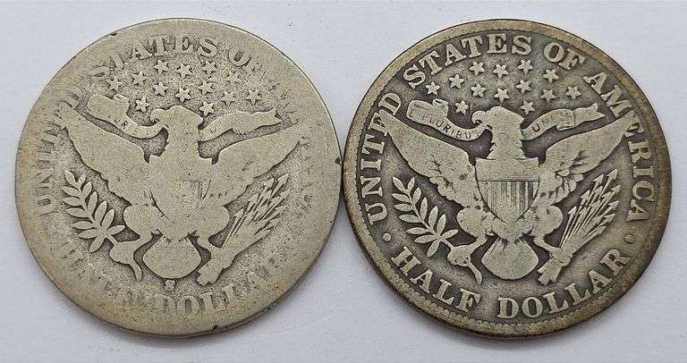 1908-S & 1909 Barber Half Dollars, Good & VG