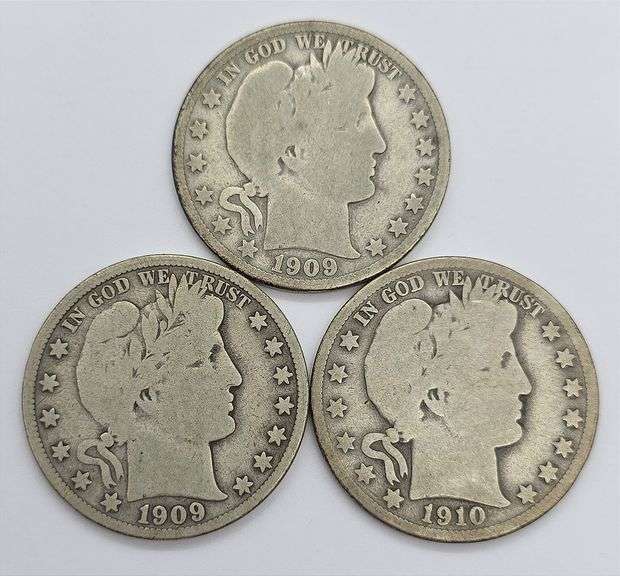 1909-O, 09-S & 1910 Barber Half Dollars