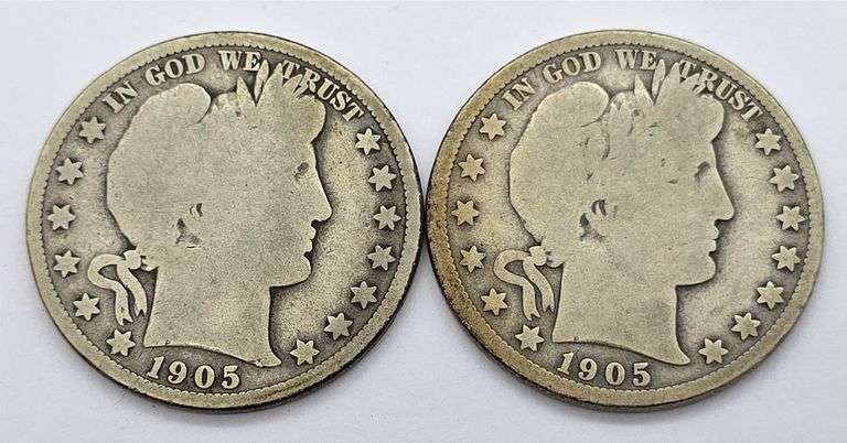1905 & 1905-O Barber Half Dollars, Both Good
