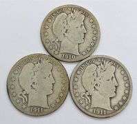 1910-S, 1911, 1911-D Barber Half Dollars