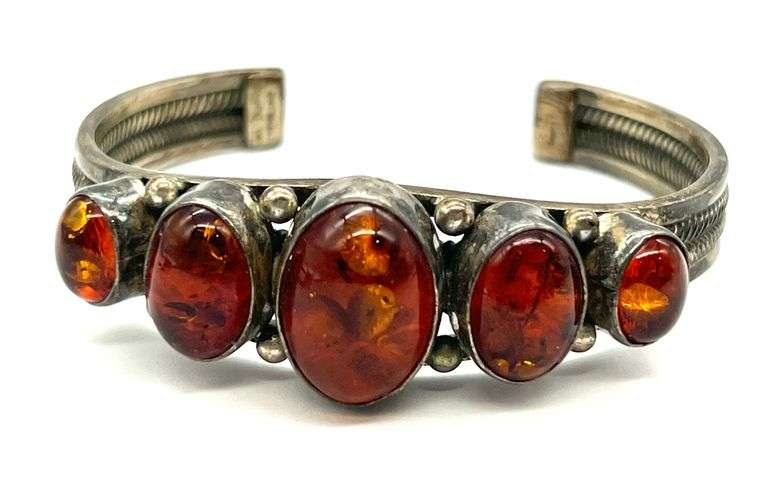 Sterling Silver & Amber Cuff Bracelet