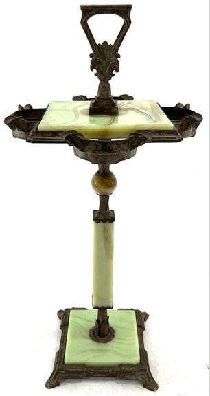 Antique Art Deco Onyx & Metal Smoke Stand-GLOWS WILDLY
