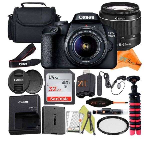 New Canon EOS 4000D (Rebel T100) DSLR Camera 18-55mm Zoom Lens (Full Camera Kit)