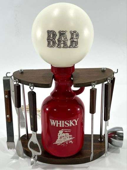 Vintage Whisky Jug Bar Globe Light Utensil Caddy